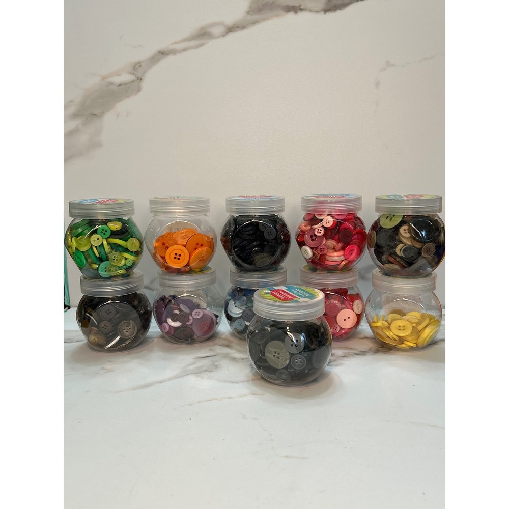 Crafter's Square Notions Buttons Bulk 11 Jars Assorted Colors Multi-Size Sewing